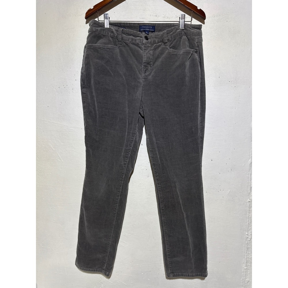 Talbots Womens Simply Flattering 5-Pocket Straight Corduroy Pants 12P Gray Fall